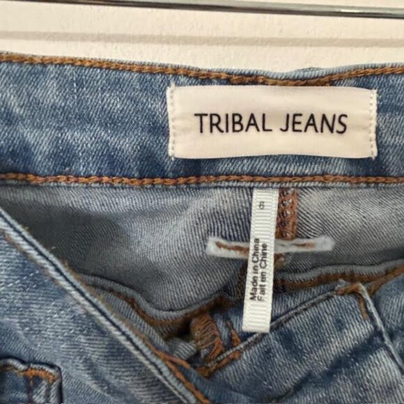 Tribal Womens Wide Leg Jeans Audrey Comfort Stretch Crop Sanded Blue - Picture 3 of 8